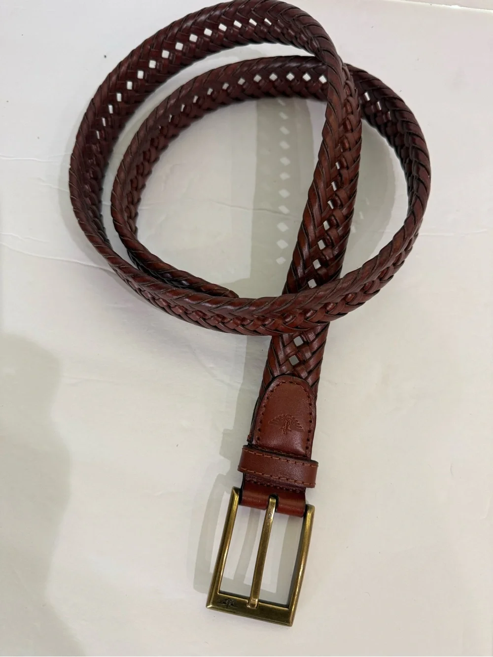 Dockers Men's Size 38-40 Braided Woven Brown Leather Belt Gold Buckle 11DO0403